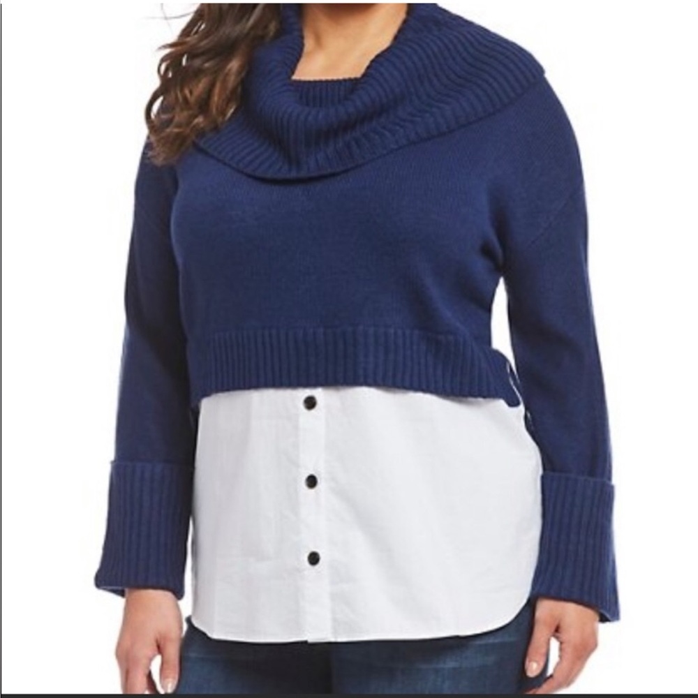 **Gibson Latimer Navy Cowl Neck 2 -in -1 layered Sweater